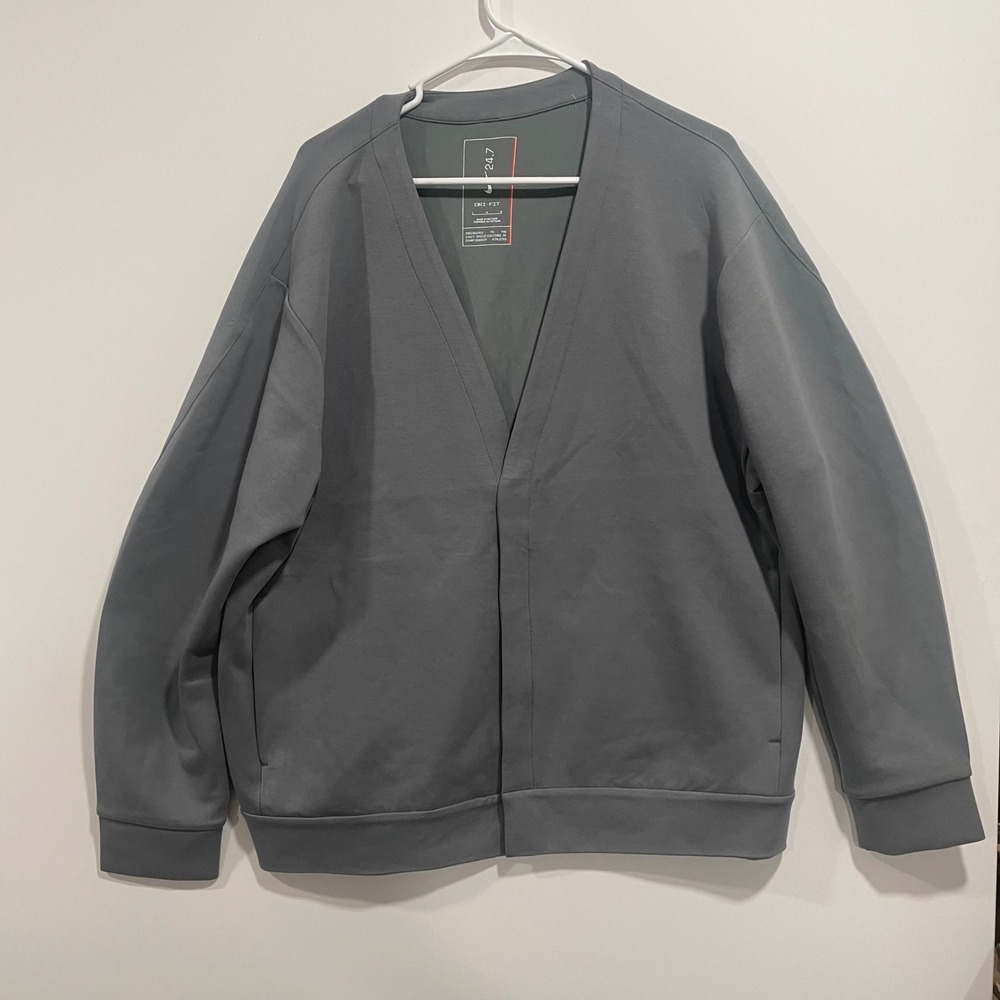 Nike 24.7 Impossibly Soft Cardigan Mens Large Grey HQ6948-084 Loose Fit NWT $125